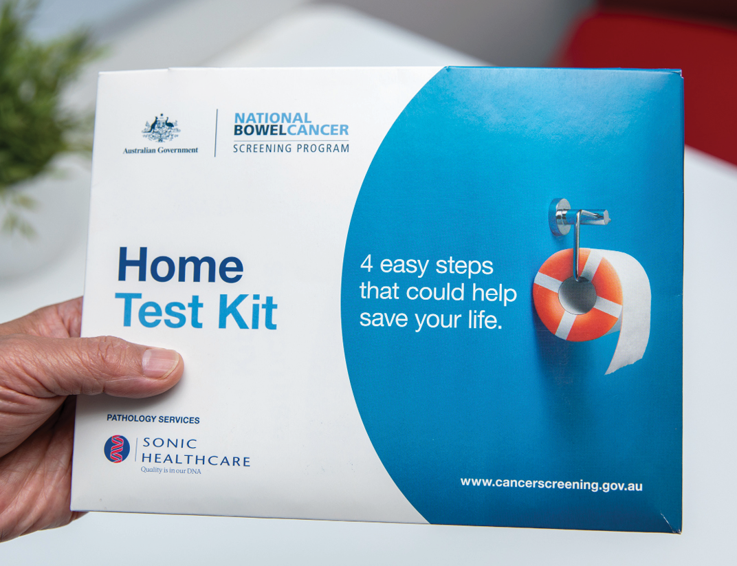 Close up of a home bowel test kit