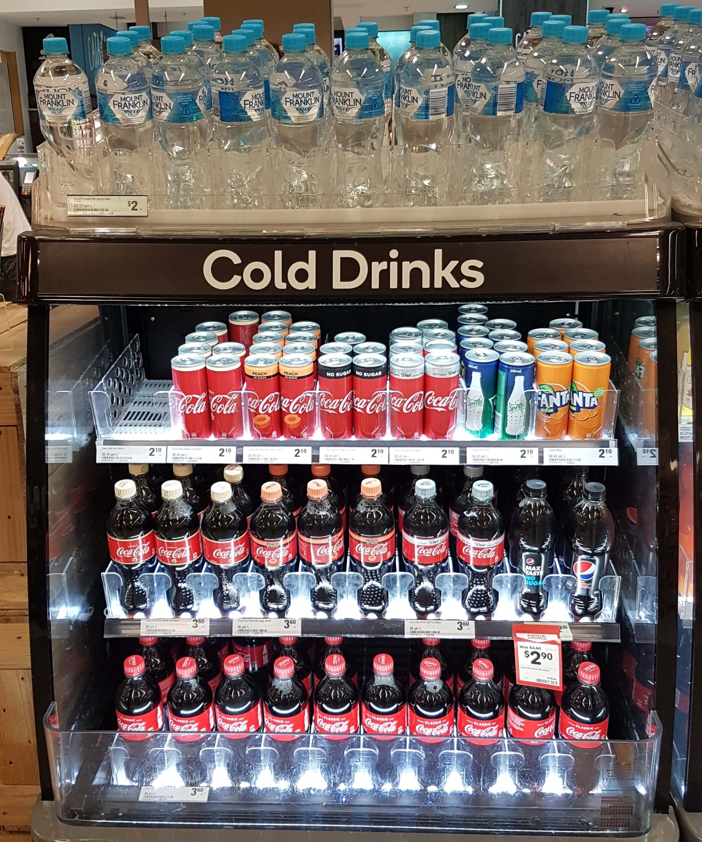 Drinks in a supermarket fridge