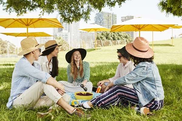 5 Teens having a picnic in a park