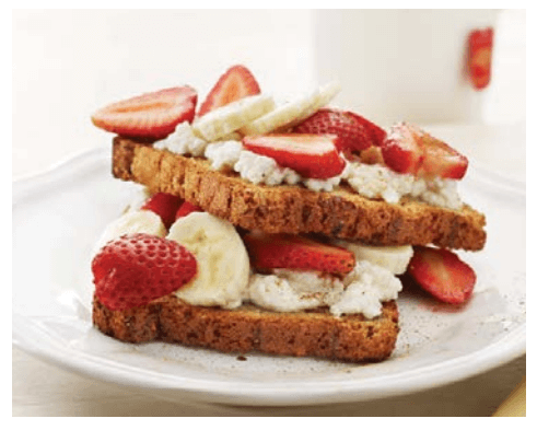 Fruit bread with bananas and strawberries